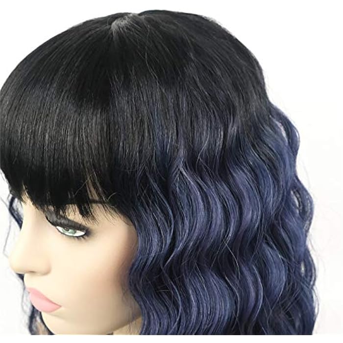 DILLARDS Lydell Mid-Length Wavy Synthenic Ombre Wigs With Bangs For Wowen Girls Blue - Image 4